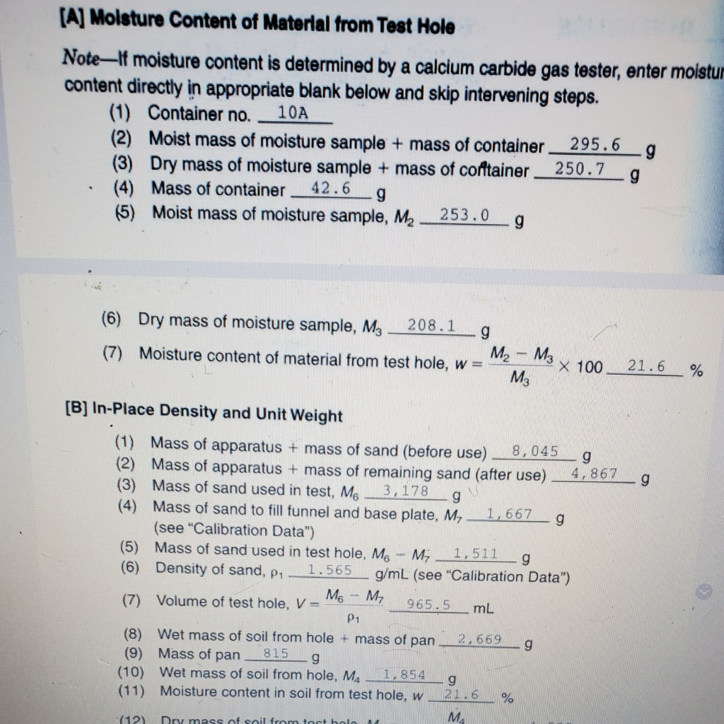Solved [A] Determination of Bulk Density and Unit Welght of | Chegg.com