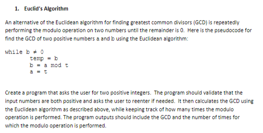 Solved 1. Euclid's Algorithm An Alternative Of The Euclidean | Chegg.com