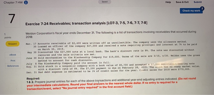 Solved Chapter 7 Hw Help Save &Exit Submit Check my work 7 | Chegg.com