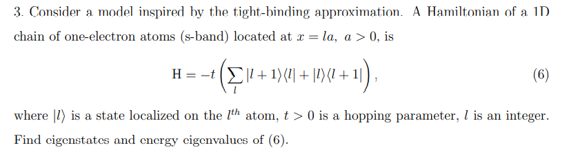 Solved 3. Consider a model inspired by the tight-binding | Chegg.com