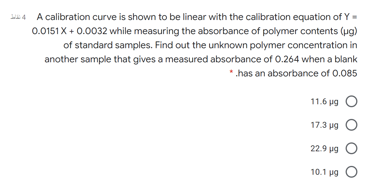 Solved 4 نقاط A Calibration Curve Is Shown To Be Linear With | Chegg.com