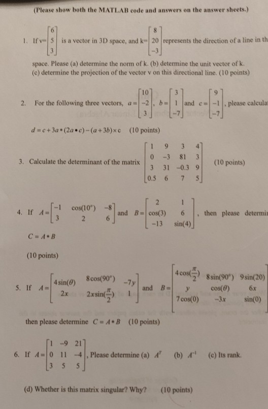 Solved (Please show both the MATLAB code and answers on the | Chegg.com