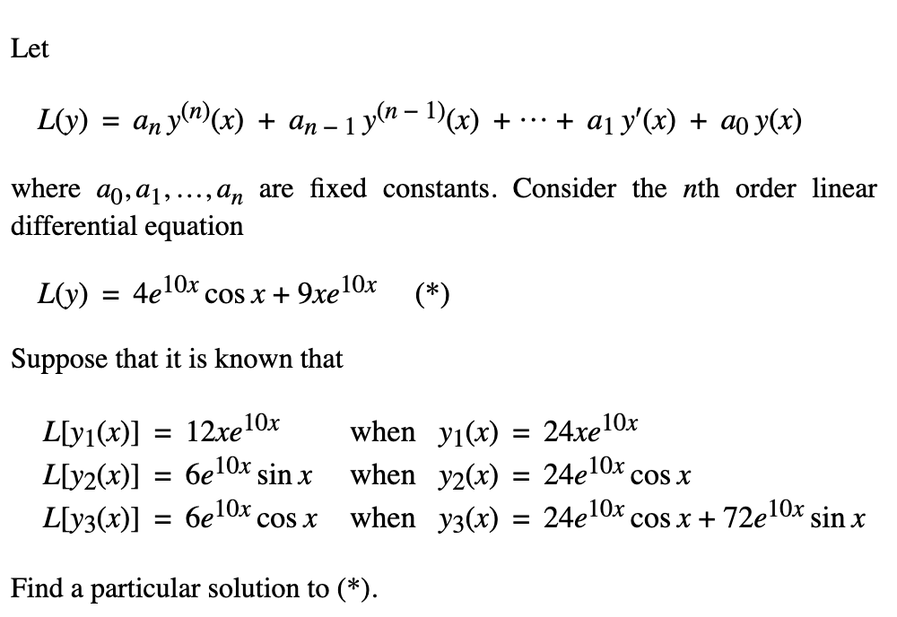 Solved Let L Y An Y N X An 1 Y N − 1 X A1