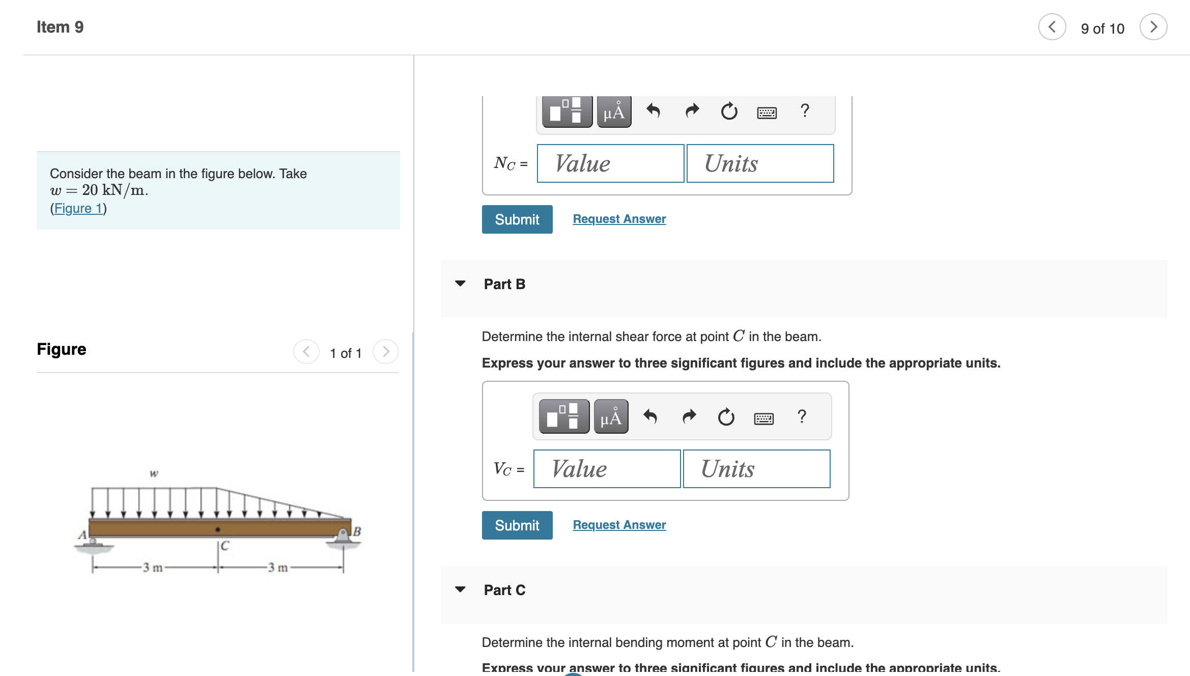 Solved Consider The Beam In The Figure Below. Take W=20kN/m | Chegg.com