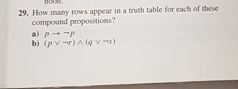 Solved noon. 29. How many rows appear in a truth table for | Chegg.com