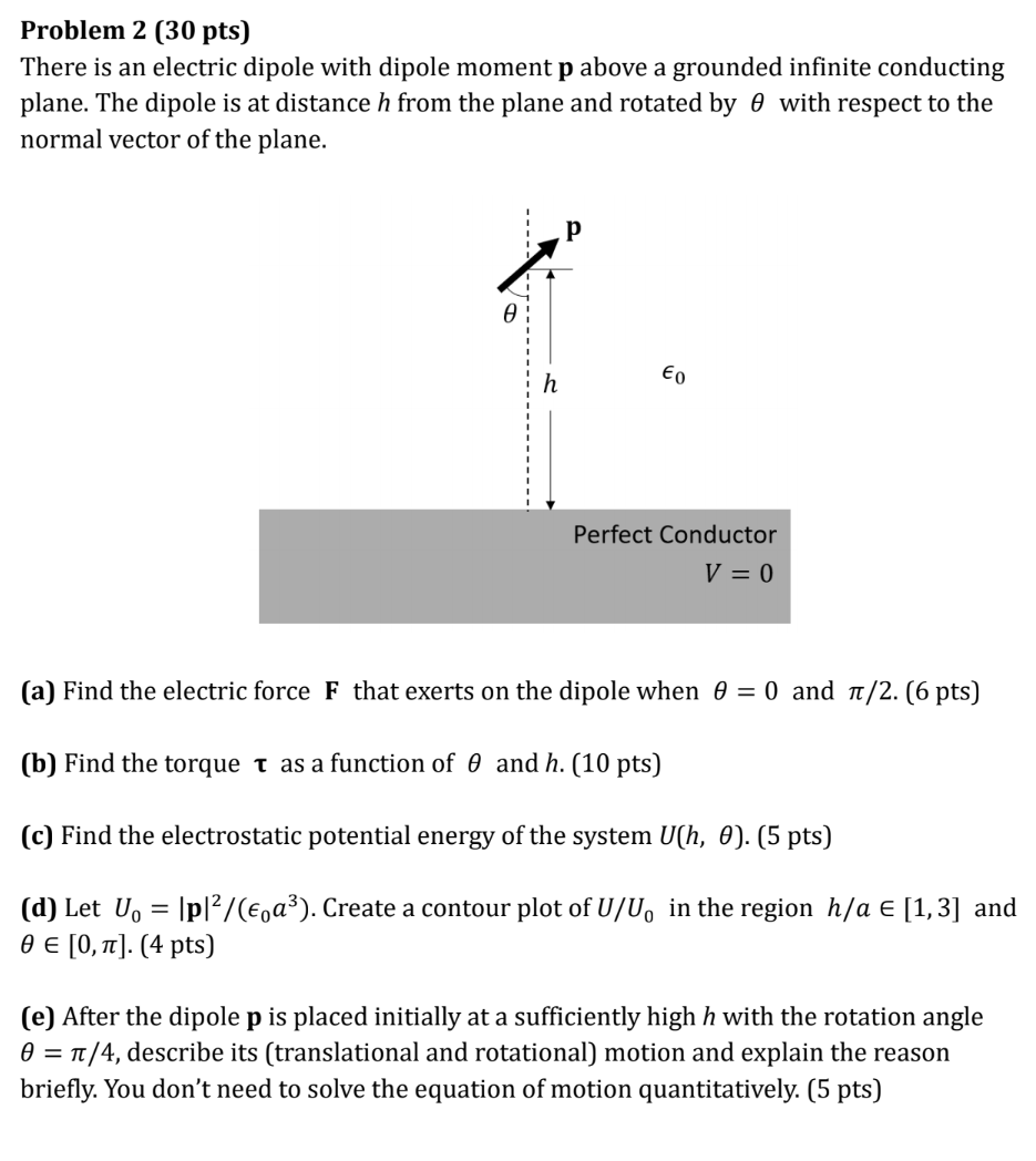 Problem 2 (30 Pts) There Is An Electric Dipole With | Chegg.com