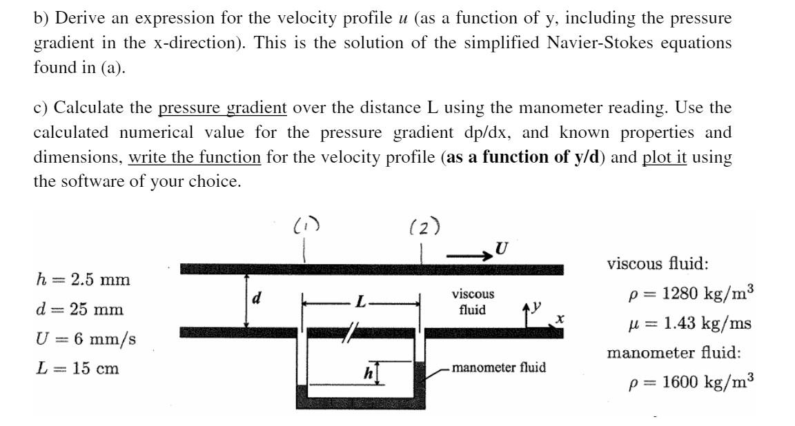 Solved b) Derive an expression for the velocity profile u | Chegg.com