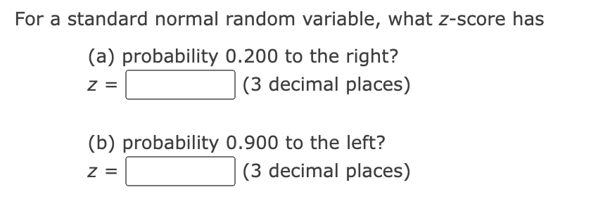 Solved For a standard normal random variable, what z-score | Chegg.com