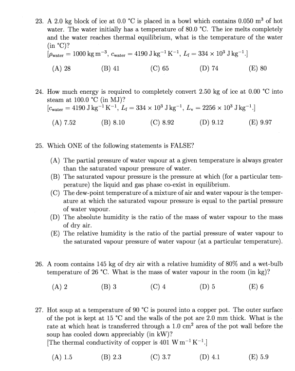 Solved 23. A 2.0 kg block of ice at 0.0 °C is placed in a | Chegg.com