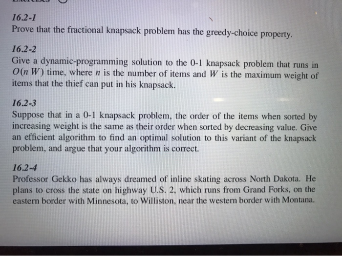 Solved 16.2-1 Prove that the fractional knapsack problem has 
