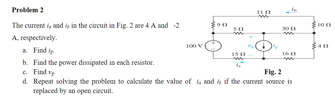 Solved Problem 2 і ib 11 3922 31022 5 Ω 30 2 + 100 V 3402 15 | Chegg.com