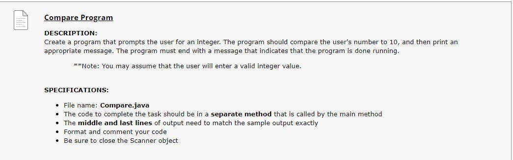 Solved Compare Program DESCRIPTION: Create a program that | Chegg.com