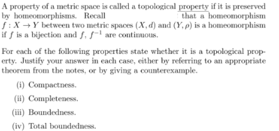 Solved A property of a metric space is called a topological | Chegg.com