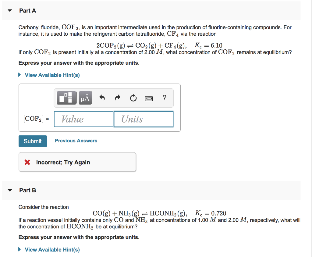 Solved Part A Carbonyl fluoride, COF2, is an important | Chegg.com