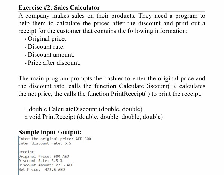 Solved Exercise #2: Sales Calculator A Company Makes Sales | Chegg.com