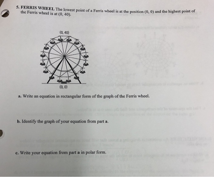 Solved 5. FERRIS WHEEL The lowest point of a Ferris wheel is | Chegg.com