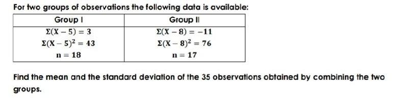 Solved For two groups of observations the following data is | Chegg.com