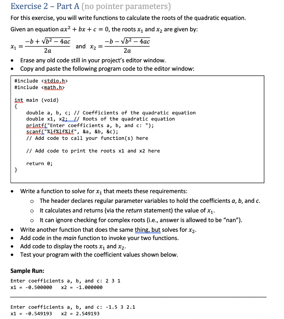 Solved Exercise 2 - Part A (no pointer parameters) For this | Chegg.com