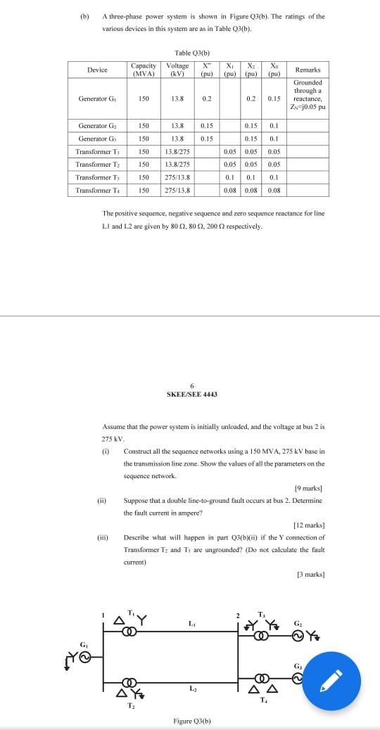 Solved (b) A three-phase power system is shown in Figure | Chegg.com