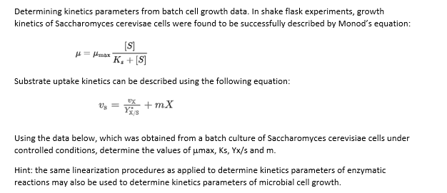 Determining kinetics parameters from batch cell | Chegg.com