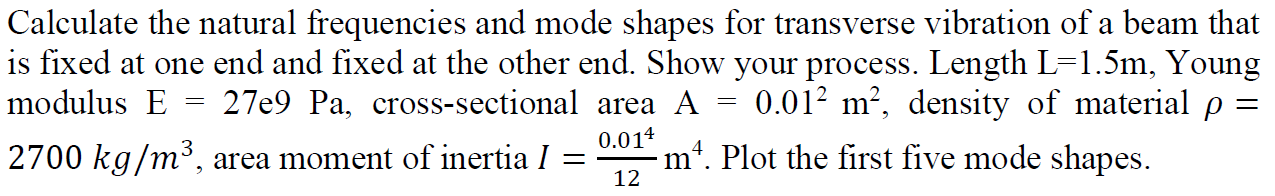 Solved Calculate The Natural Frequencies And Mode Shapes For | Chegg.com