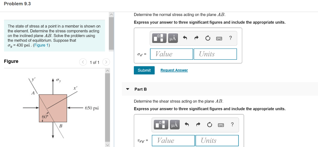 Solved Problem 9.3 Determine the normal stress acting on the | Chegg.com