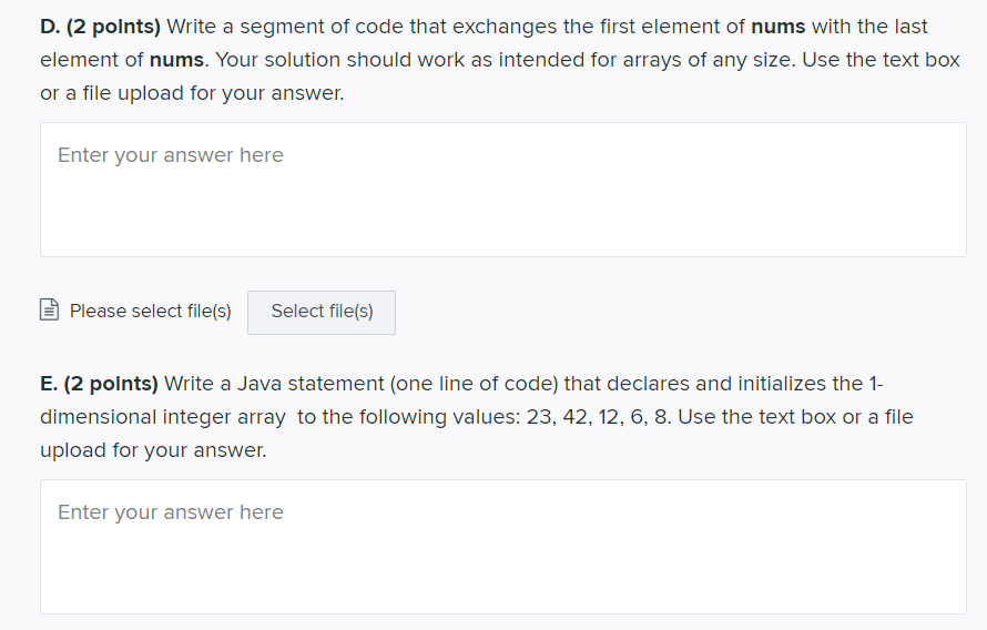 Solved D. (2 points) Write a segment of code that exchanges | Chegg.com