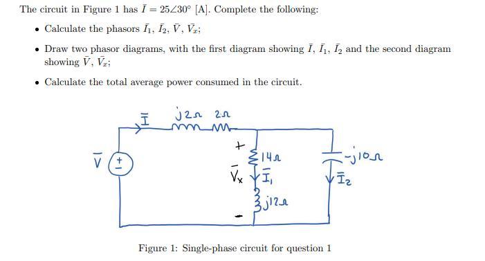 Solved The circuit in Figure 1 has Iˉ=25∠30∘[A]. Complete | Chegg.com