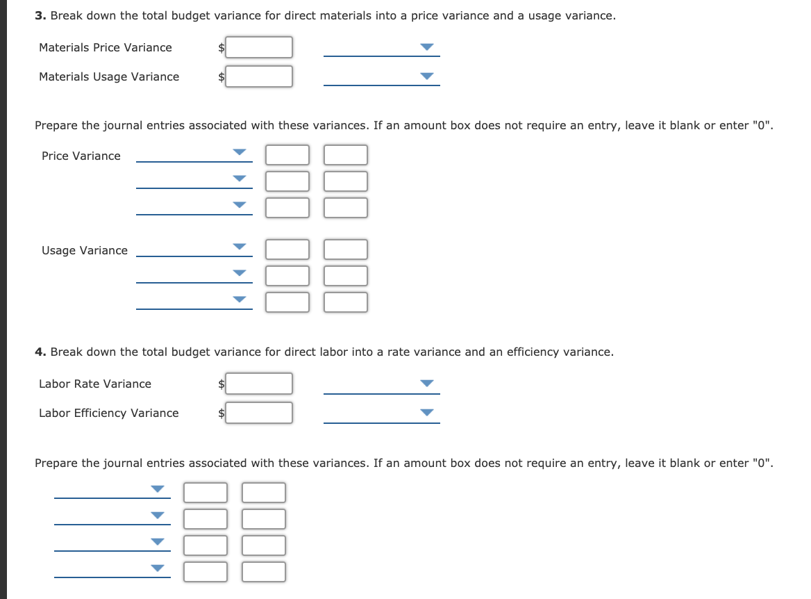 Solved Standard Costs, of Budget Variances,
