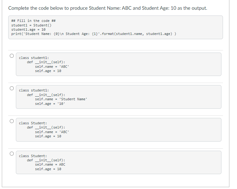 Solved Complete the code below to produce Student Name: ABC | Chegg.com
