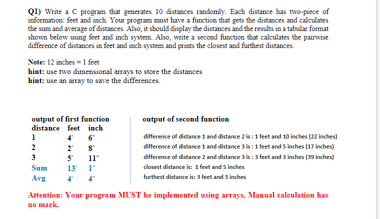 Solved (1) Write a C program that generates 10 distances | Chegg.com