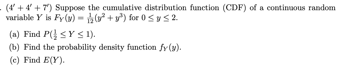 Solved (4' +4' + 7') Suppose The Cumulative Distribution | Chegg.com