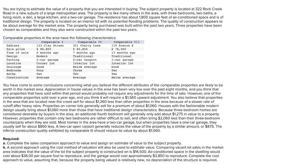 You Are Trying To Estimate The Value Of A Property | Chegg.com