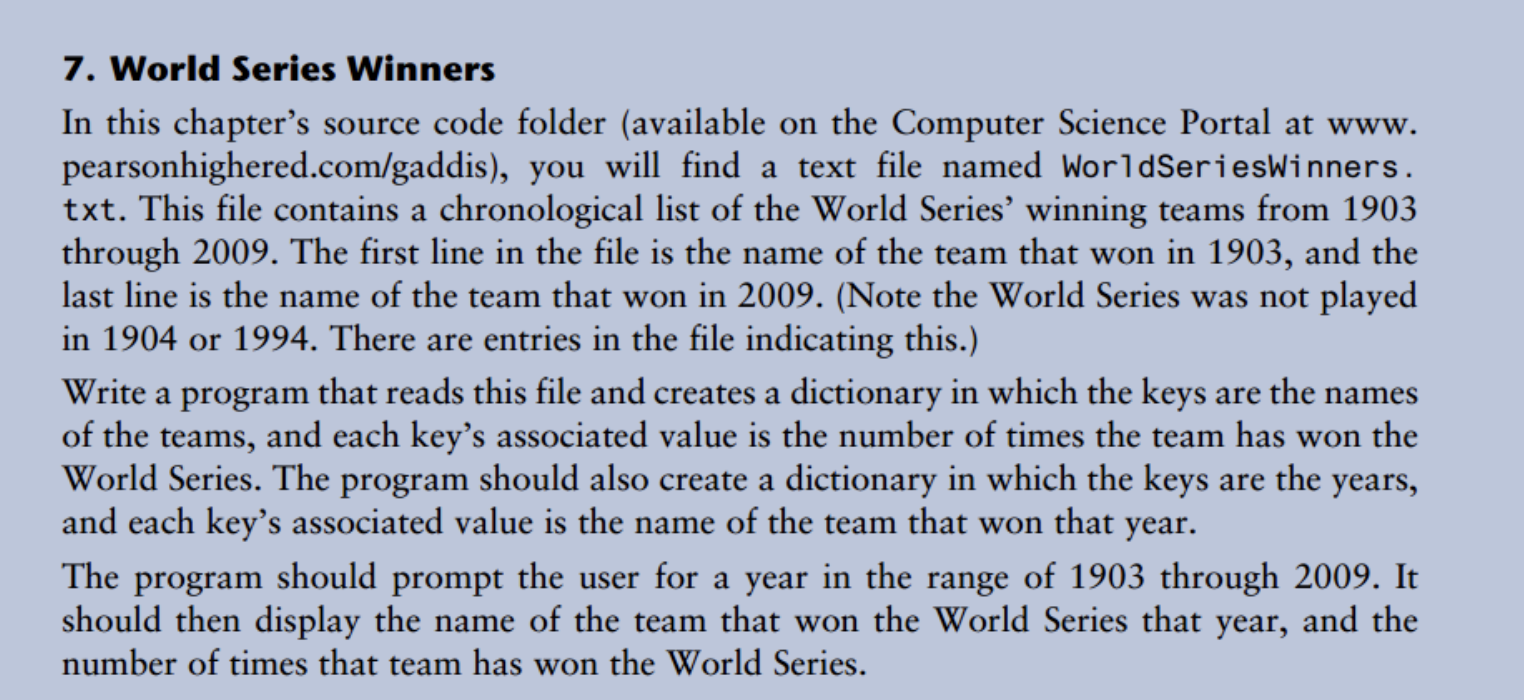 7. World Series Winners In this chapter's source code | Chegg.com