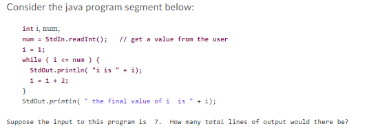 Solved Consider the java program segment below: int i, num; | Chegg.com