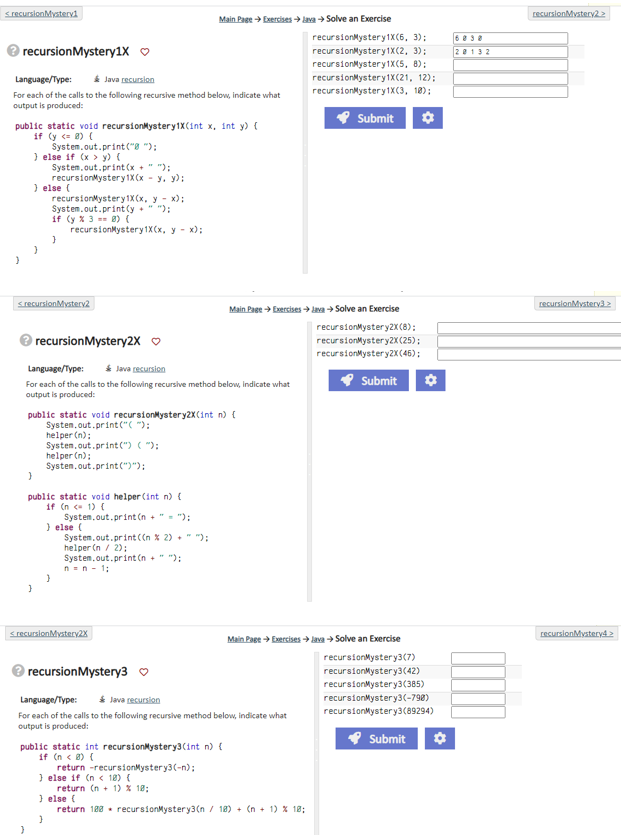 Solved Language/Type: $ Java recurrion For each of the calls | Chegg.com