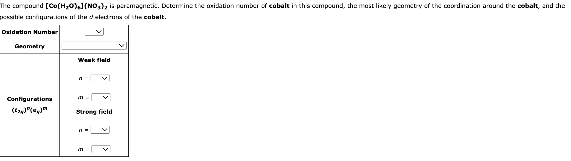 Solved he compound Co H2O 6 NO3 2 is paramagnetic. Chegg