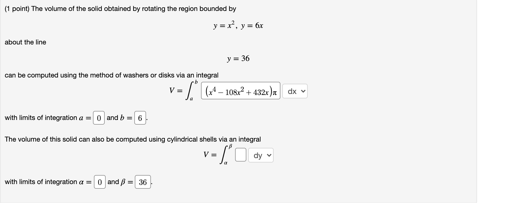 Solved The Volume Of The Solid Obtained By Rotating The