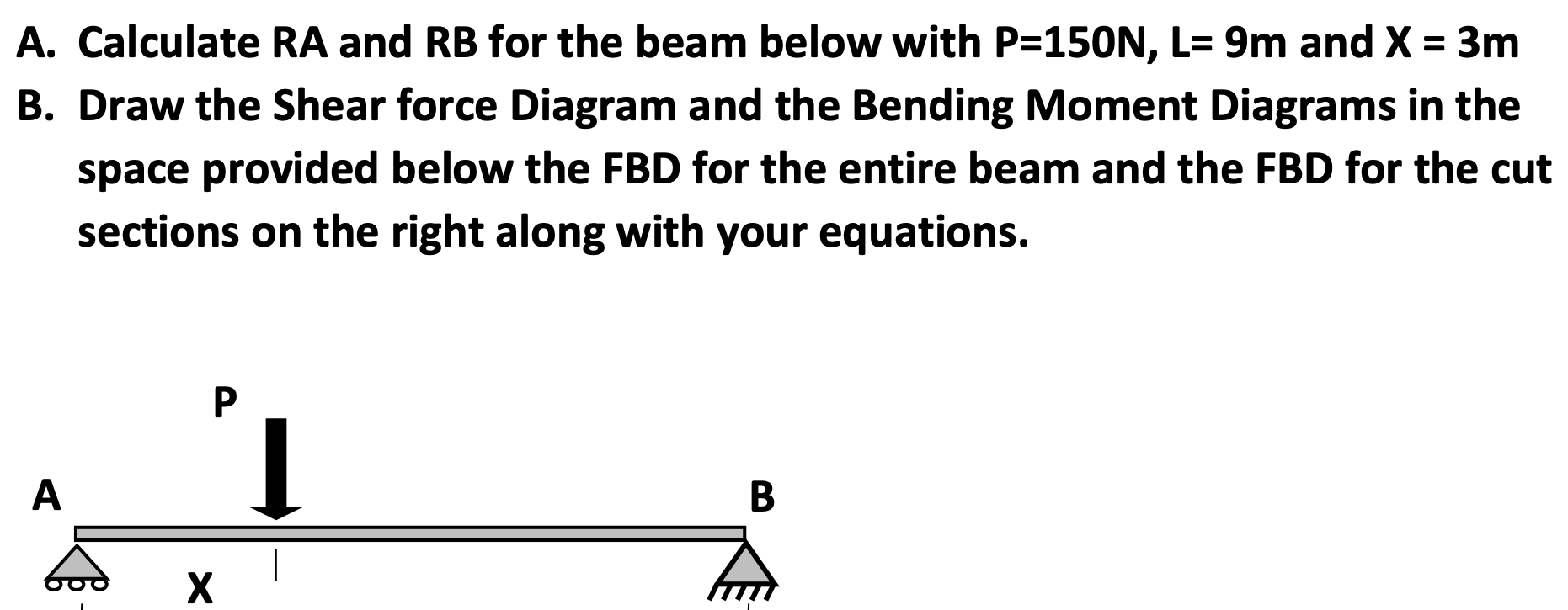 Solved A. Calculate RA and RB for the beam below with | Chegg.com