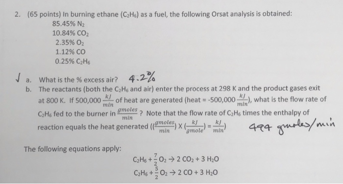 2. (65 points) In burning ethane (C2H6) as a fuel, | Chegg.com