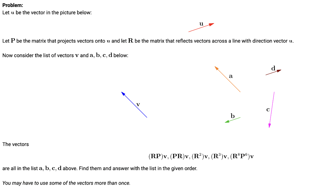 Solved Problem Let u be the vector in the picture below Chegg