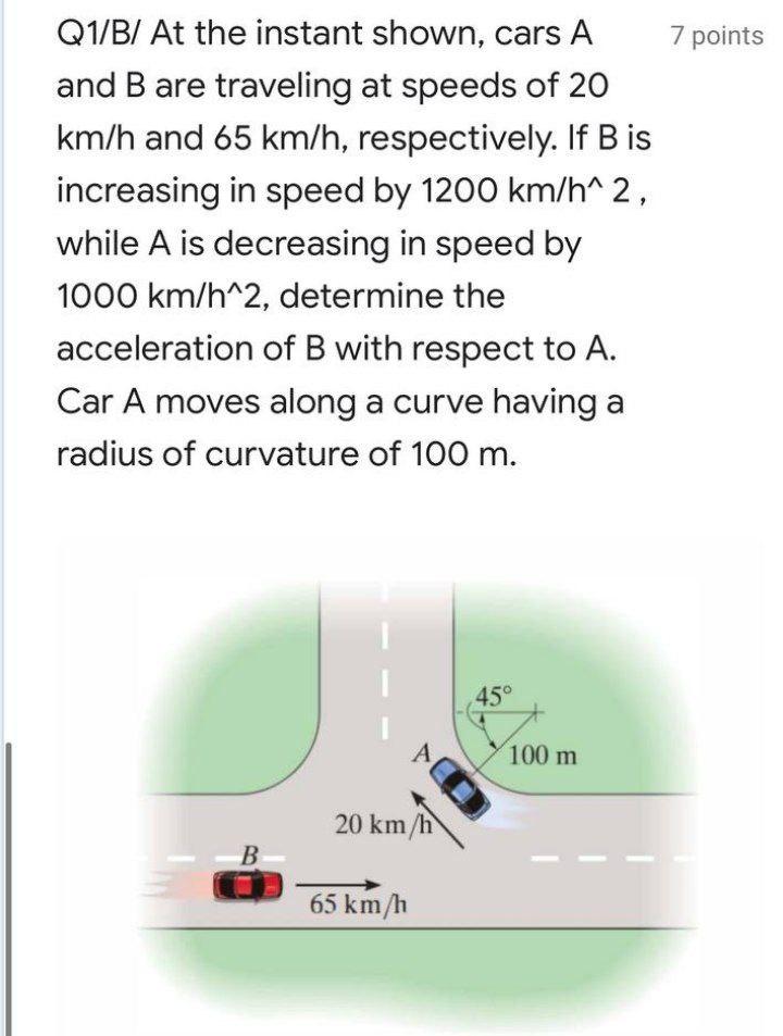 Solved 7 Points Q1/B/ At The Instant Shown, Cars A And B Are | Chegg.com