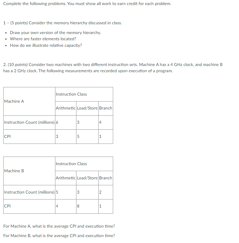 Solved Complete the following problems. You must show all | Chegg.com