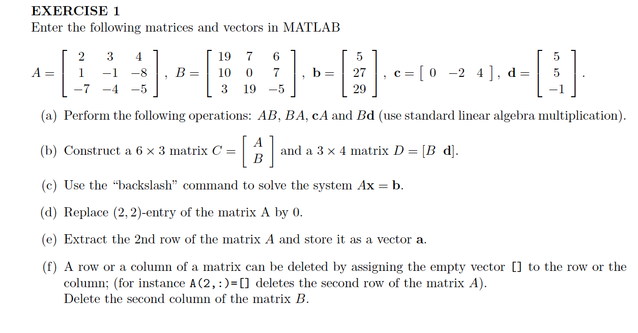 matrix by vector multiplication matlab