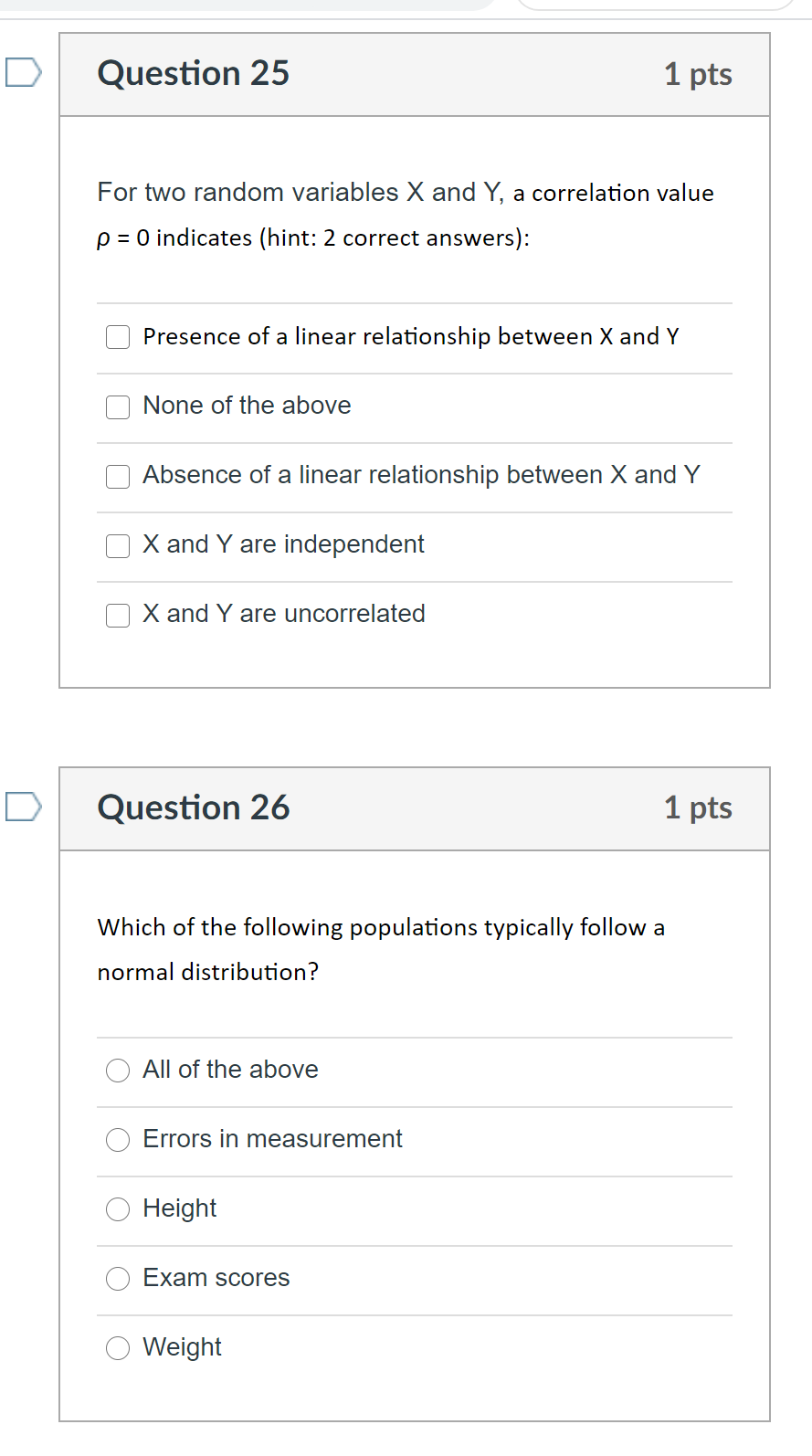 Solved Question 25 1 pts For two random variables X and Y, a | Chegg.com