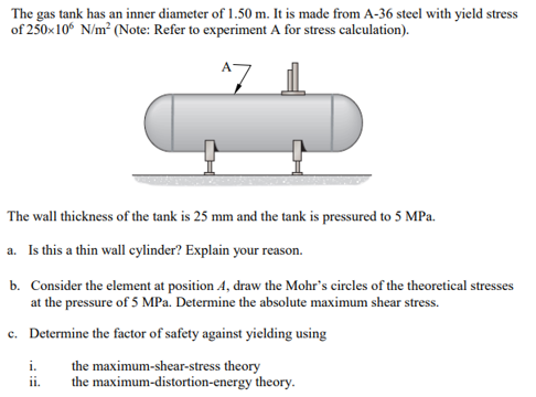 Solved The Gas Tank Has An Inner Diameter Of 1 50 M It I Chegg Com