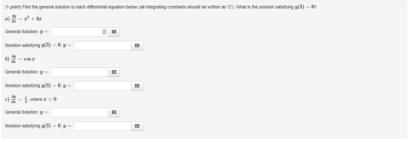 Solved (1 point) Find the general solution to each | Chegg.com