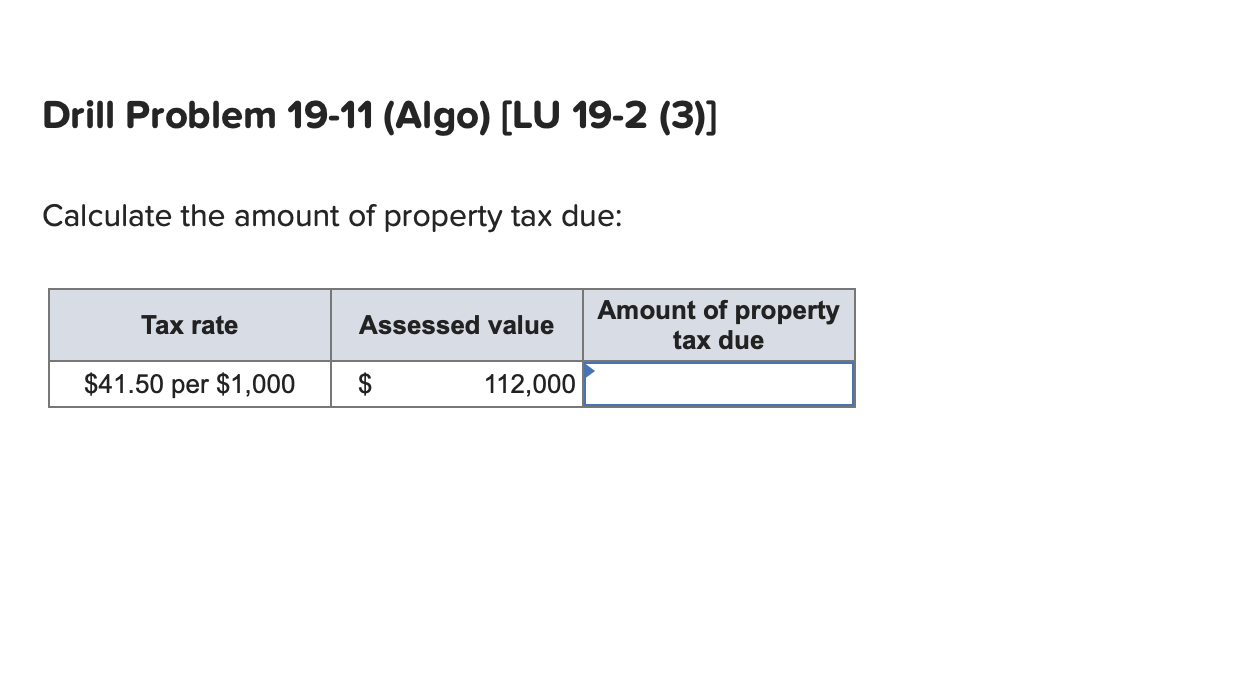 Solved Calculate the amount of property tax due