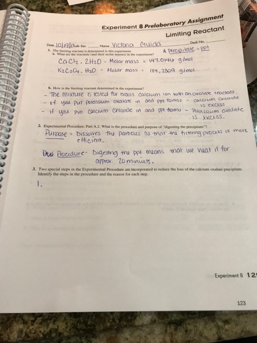 Experiment 8 Pre Laboratory Assignment Limiting Reactant 60+ Pages ...