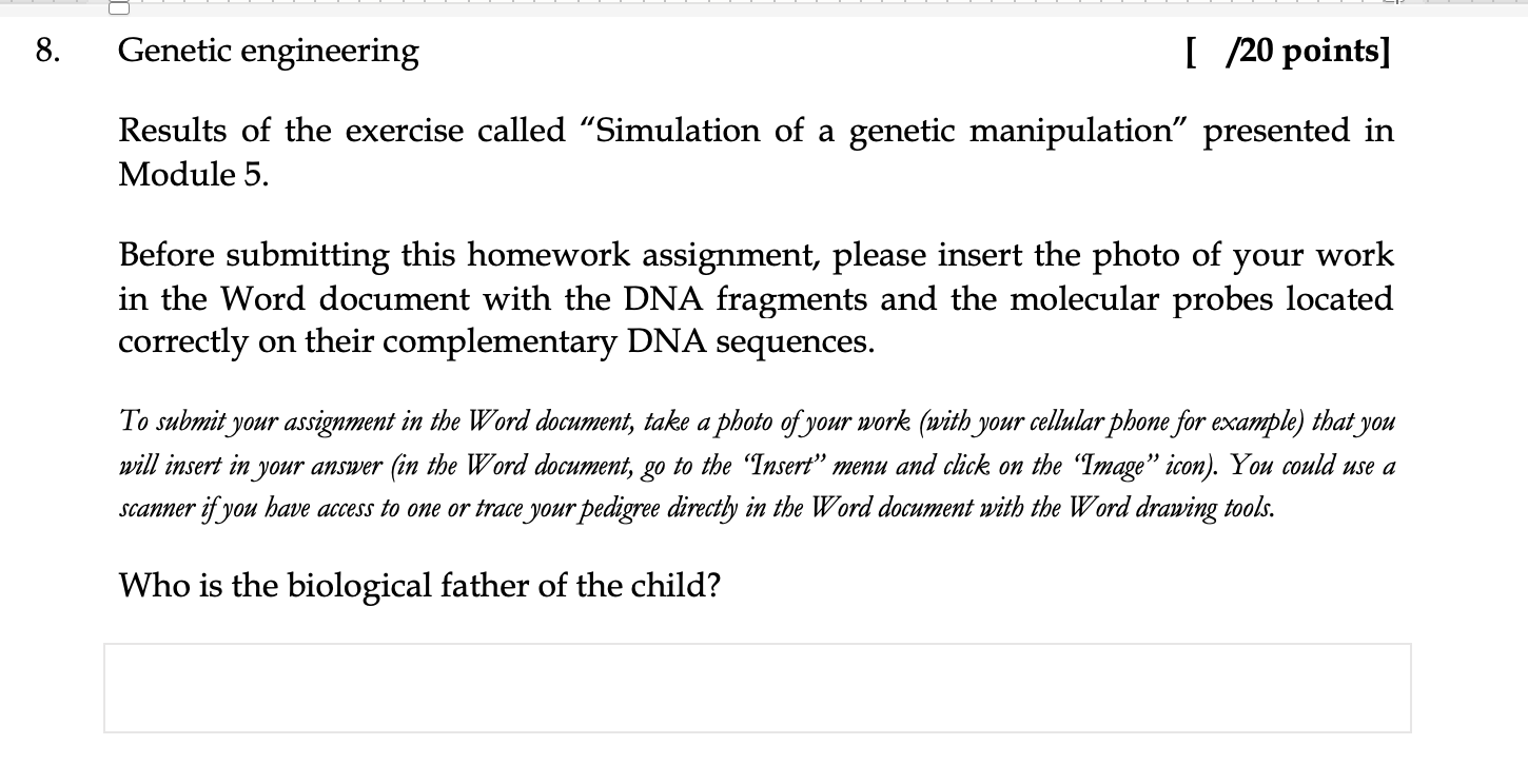 Genetic engineering [/20 points] Results of the | Chegg.com